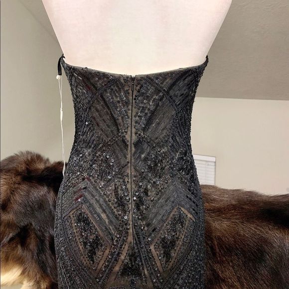 Custom Gorgeous Strapless Matte Sequins & Beads Fishtail Gown - Picture 9 of 16